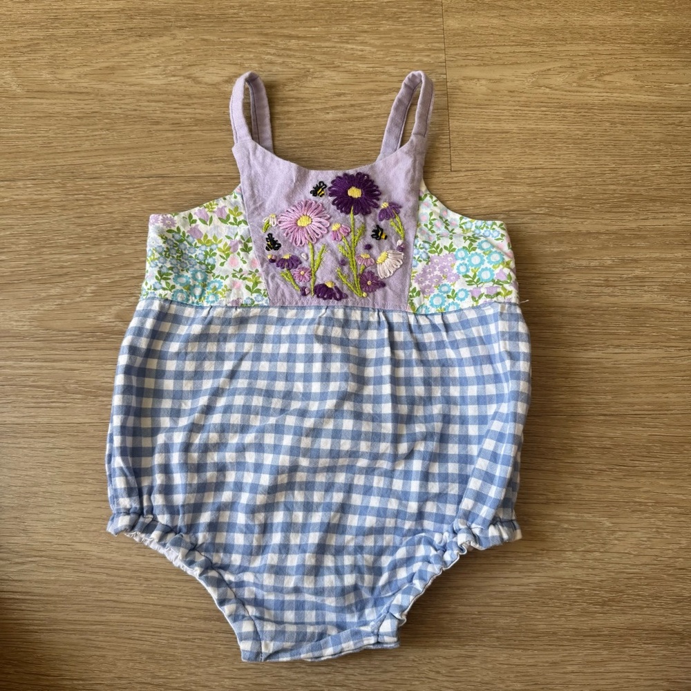 Maya Purple and Blue Gingham Baby Romper